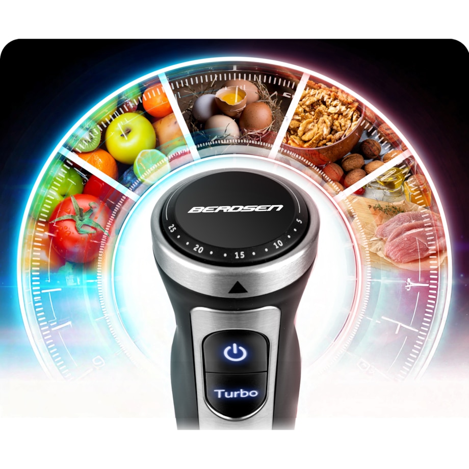 Blender ręczny 1500W czarny Berdsen tytanowe ostrza wielofunkcyjny 5w1