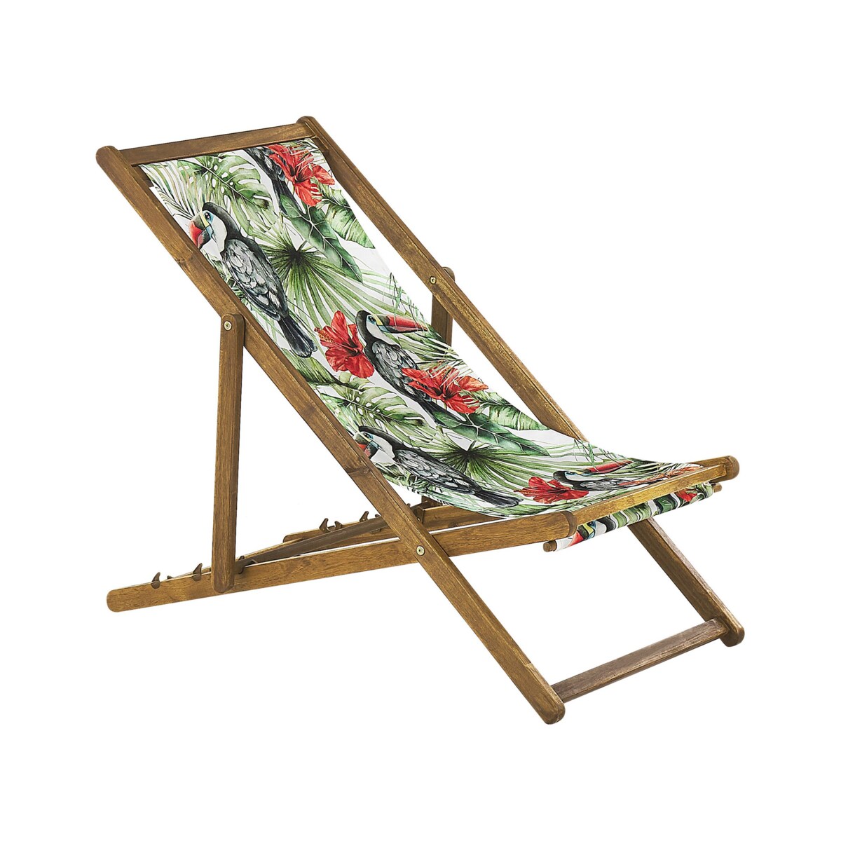 Zestaw 2 leżaków ogrodowych jasne drewno akacjowe wzór w tukany ANZIO
