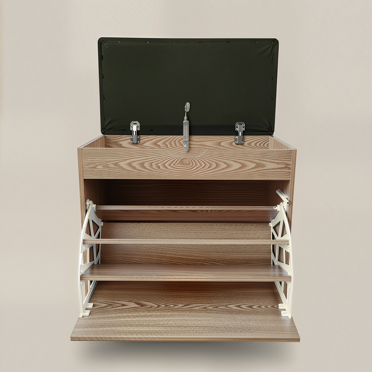 Szafka na buty z siedziskiem i wysuwanymi półkami VAULT, 57 x 30 x 53 cm