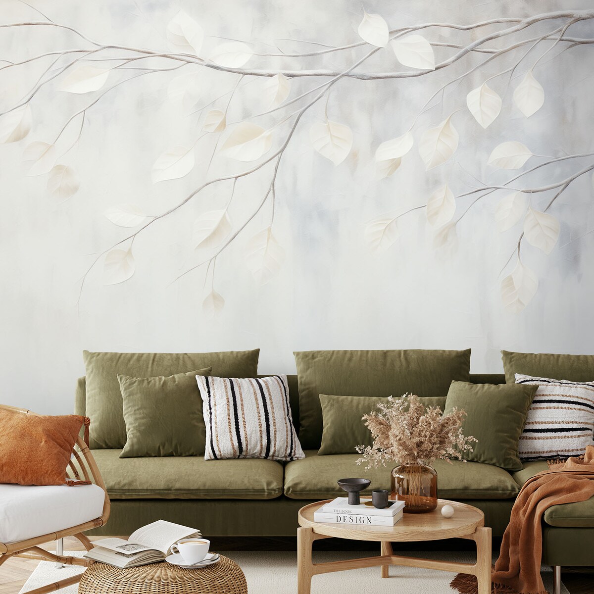 Fototapeta, Beżowe liście rośliny gałązki natura boho 350x245