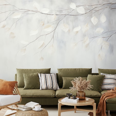 Fototapeta, Beżowe liście rośliny gałązki natura boho 350x245