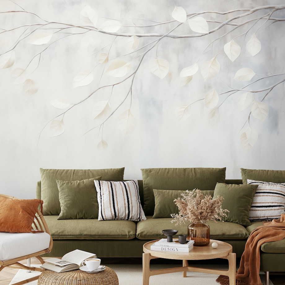 Fototapeta, Beżowe liście rośliny gałązki natura boho 350x245