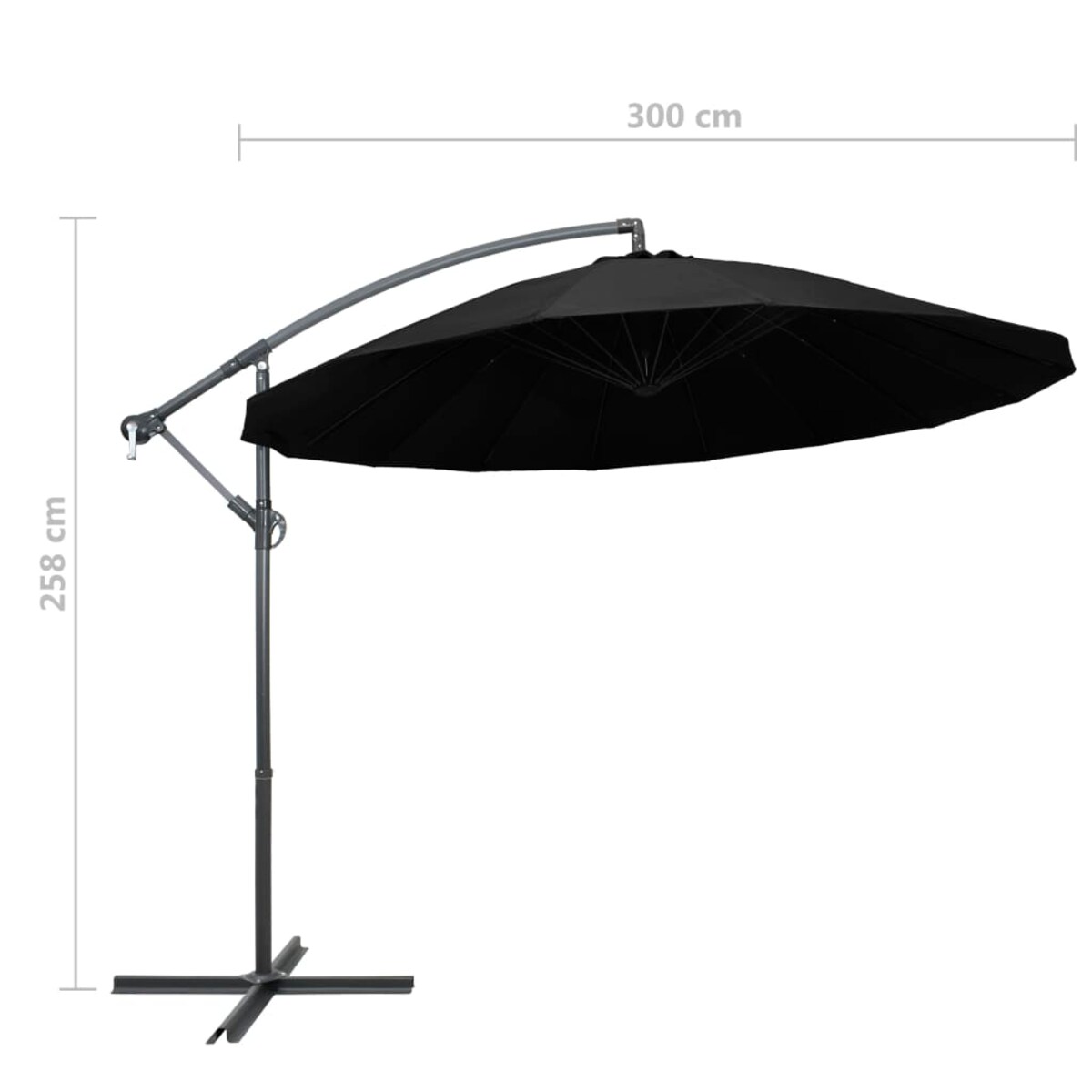 vidaXL Parasol ogrodowy, wiszący, czarny, 3 m, słupek aluminiowy