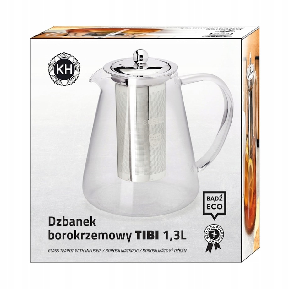 DZBANEK szklany Z ZAPARZACZEM sitko imbryk czajnik na zioła herbatę 1,3 L