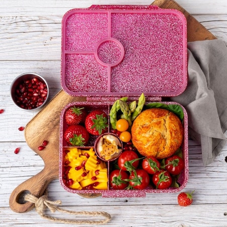 LEKKABOX GLAMOUR brokatowa śniadaniówka z przegródkami, Pink