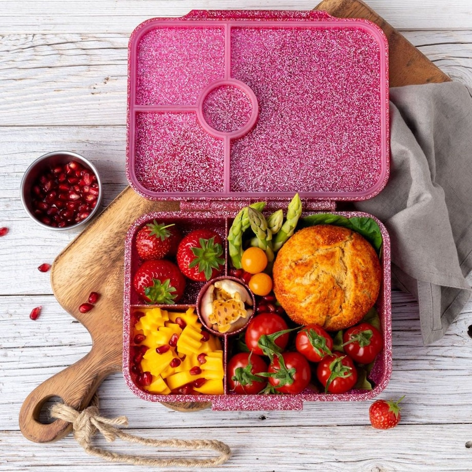 LEKKABOX GLAMOUR brokatowa śniadaniówka z przegródkami, Pink