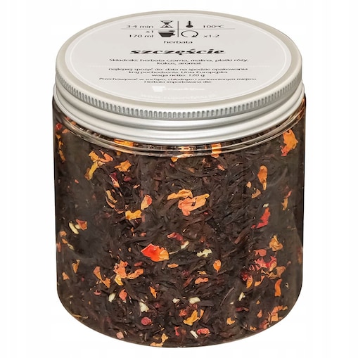 Herbata czarna SZCZĘŚCIE o magicznie tropikalnym smaku z nutą wanilii - herbata liściasta sypana mieszanka napar susz - gotowa na prezent upominek