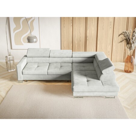 Narożnik rozkładany MERY P z regulowanymi zagłówkami na srebrnych nóżkach