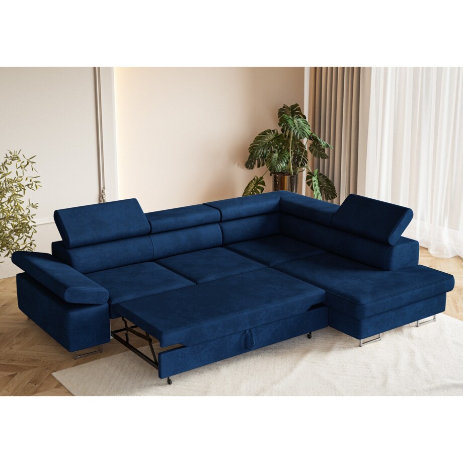 Narożnik ALEX z regulowanymi zagłówkami, prawostronny- granatowy