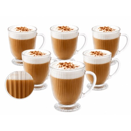 Szklanki wysokie Eleganckie na stopce do latte kubki W PRĄŻKI 500 ml 6szt