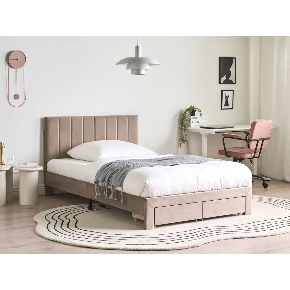 Łóżko z szufladami Welur LONZAC 120 x 200 cm Beżowoszary