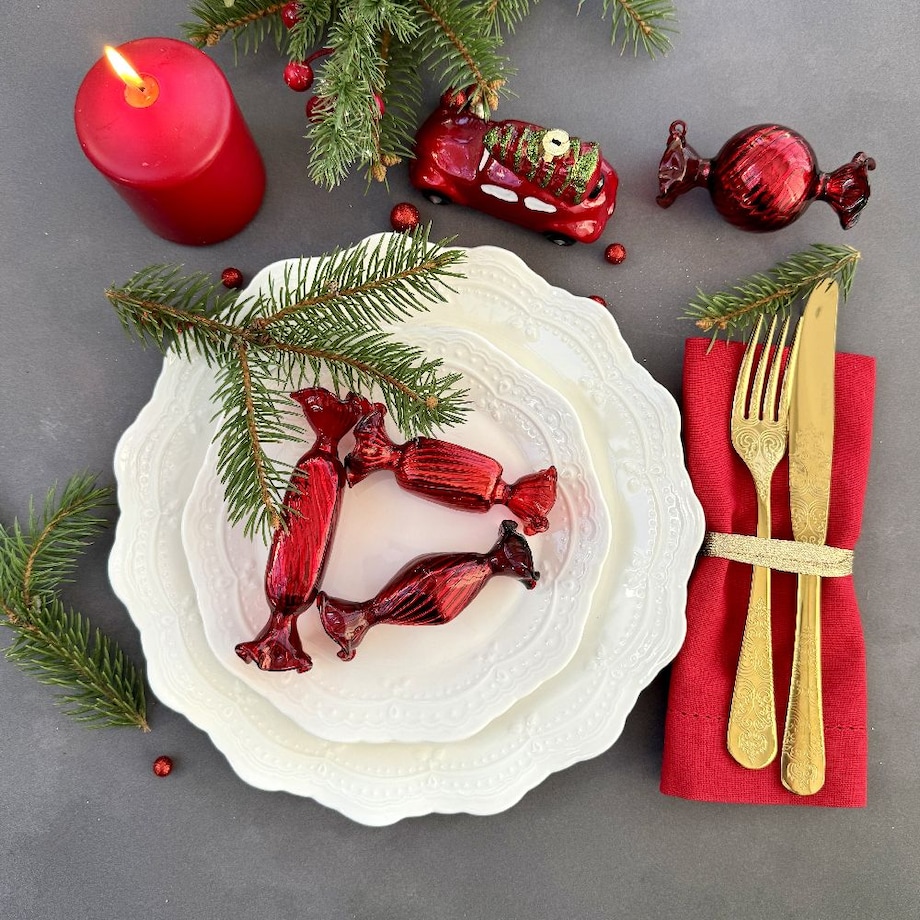 VILLA ITALIA Bombka szklana CUKIEREK red 12 cm