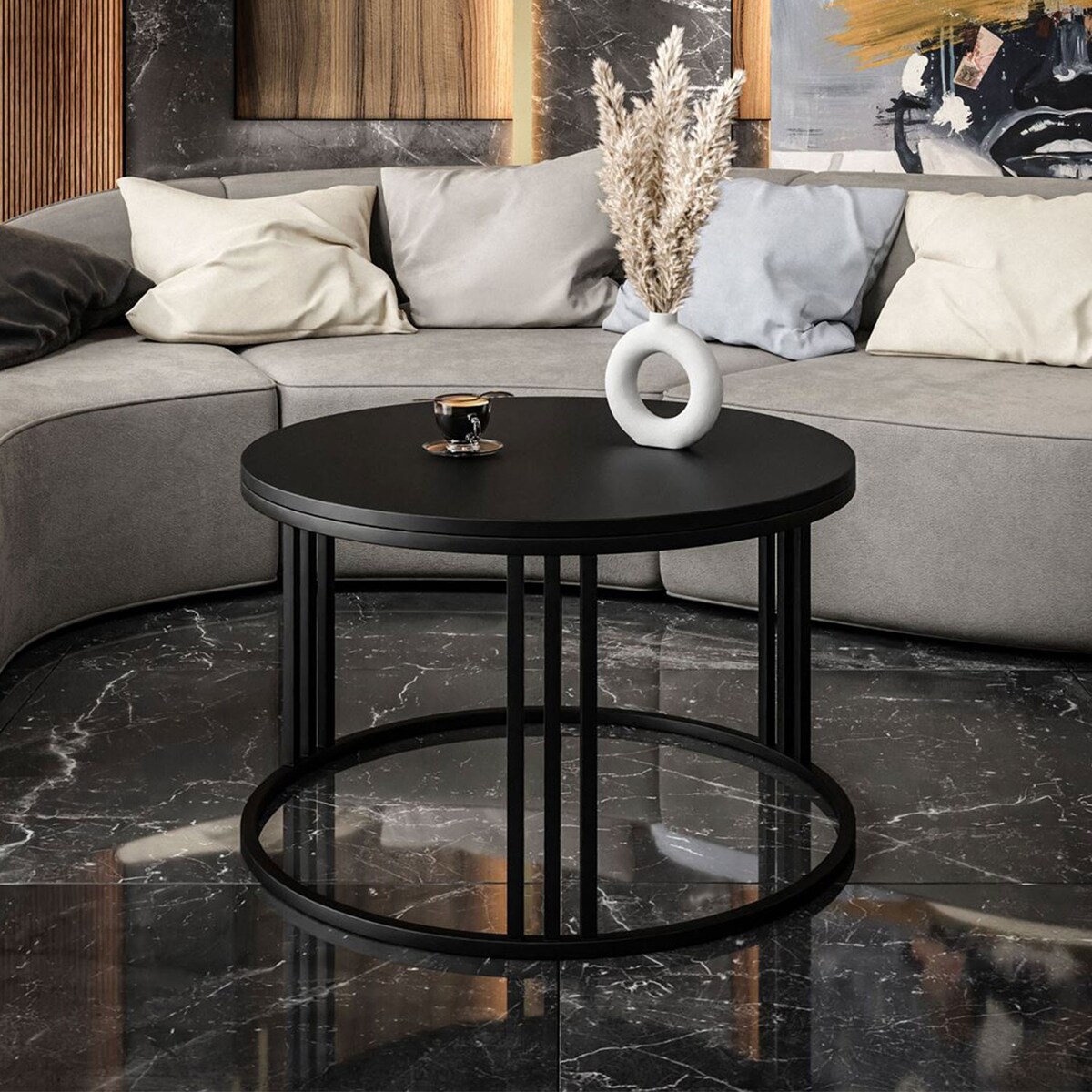 Okrągły stolik kawowy LORI czarny mat