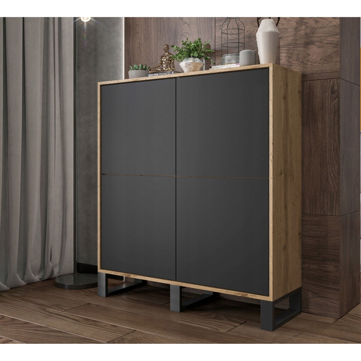 Komoda Industrialna Komoda Loft Czarny MAT Dąb Wotan 113 cm