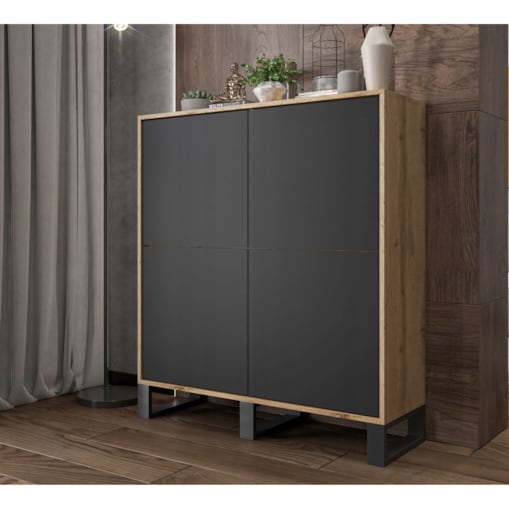 Komoda Industrialna Komoda Loft Czarny MAT Dąb Wotan 113 cm