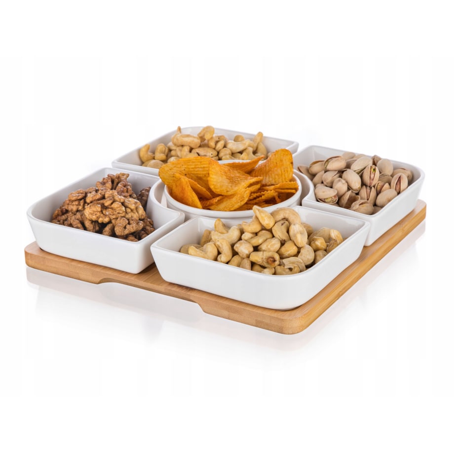 SALATERKA NA BAMBUSIE na PREZENT przekąski oliwki orzeszki jedzenie ŚWIĘTA