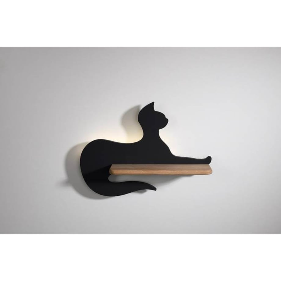 Dekoracyjna LAMPA ścienna CAT 21-75642 Candellux drewniana OPRAWA leżący kot LED 5W 4000K półka czarna drewno