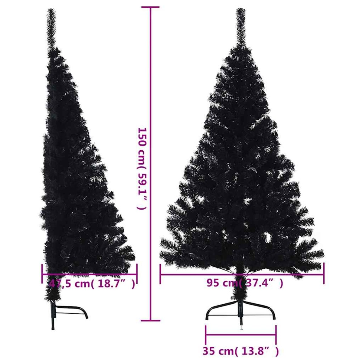 vidaXL Sztuczna choinka połówka ze stojakiem, czarna, 150 cm, PVC