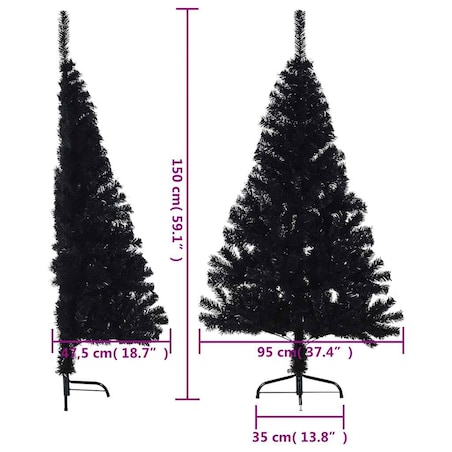 vidaXL Sztuczna choinka połówka ze stojakiem, czarna, 150 cm, PVC