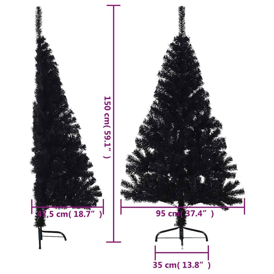 vidaXL Sztuczna choinka połówka ze stojakiem, czarna, 150 cm, PVC