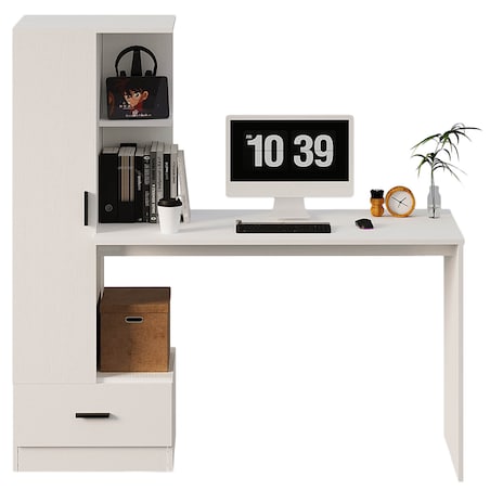 Biurko komputerowe z regałem do biura pokoju biały nowoczesne loft 142 cm