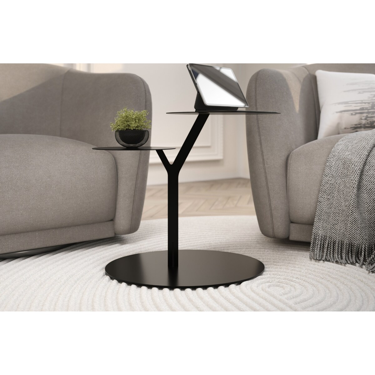 Stolik metalowy dwa blaty, kolor czarny