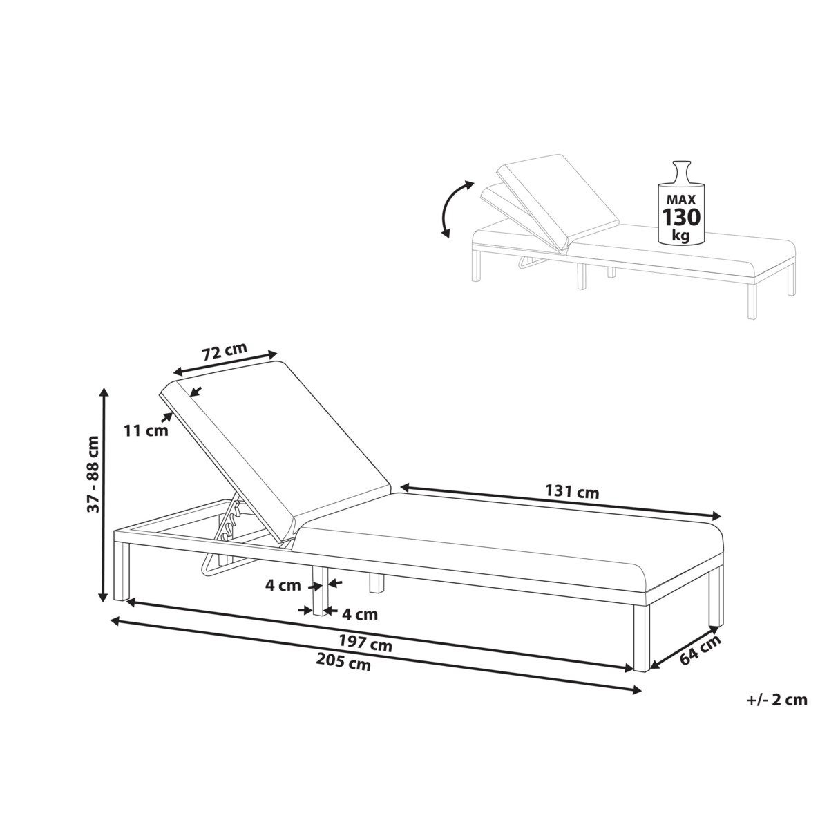 Leżak ogrodowy z poduszką LARIANO Metal Jasnobeżowy
