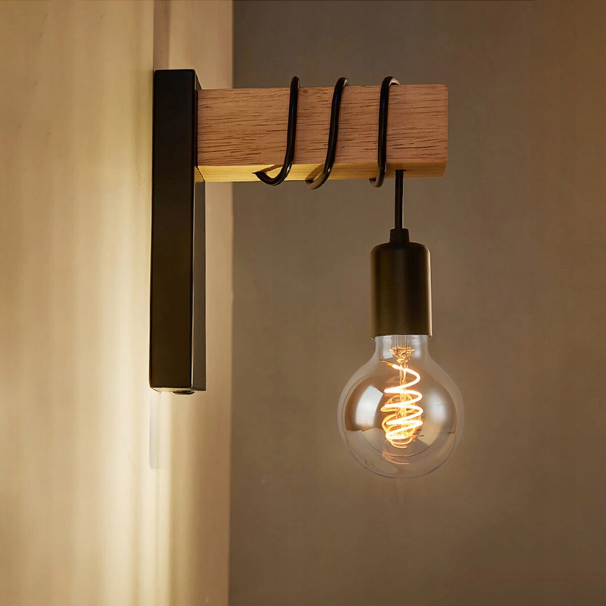 Lampa Kinkiet Ścienny Metalowy Z Drewnem Loft Line
