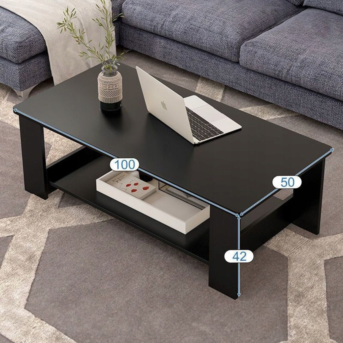 Stolik kawowy nowoczesny ława z półką pokój salon duży loft czarny 100 cm