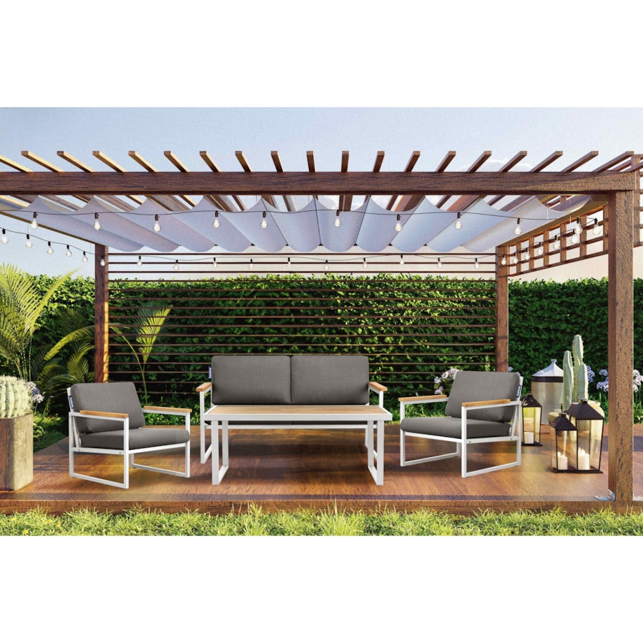 KONSIMO TRIBO Zestaw stalowy ogrodowy w stylu loftu dla 4 osób w kolorze białym