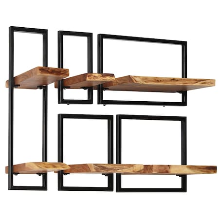 vidaXL Zestaw półek ściennych, 5 szt., lite drewno akacjowe i stal