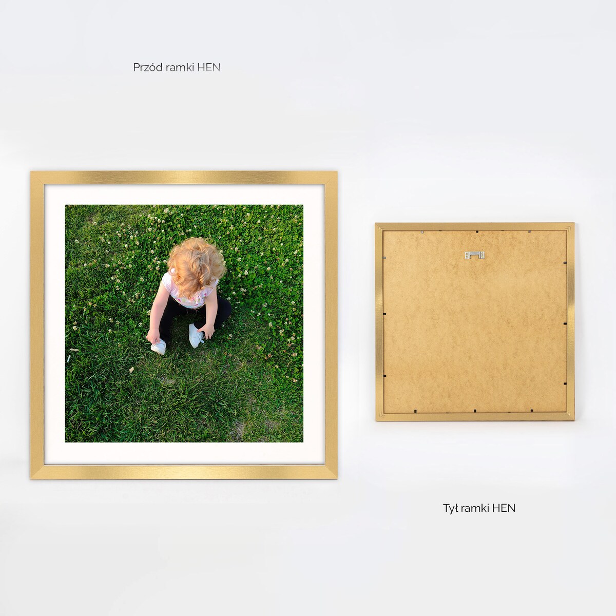 Ramka na zdjęcia 40x40 cm złota rama MDF z plexi do powieszenia pion poziom klasyczna kwadratowa ramka FRAMAI®