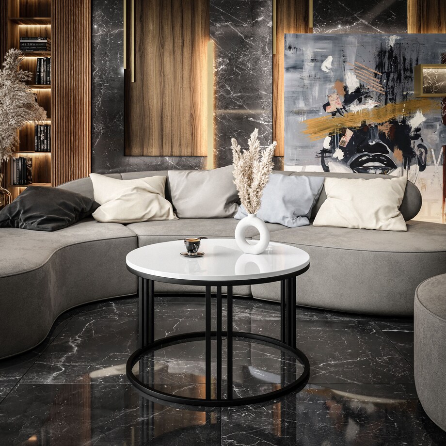 Okrągły stolik kawowy LORI czarny biały połysk
