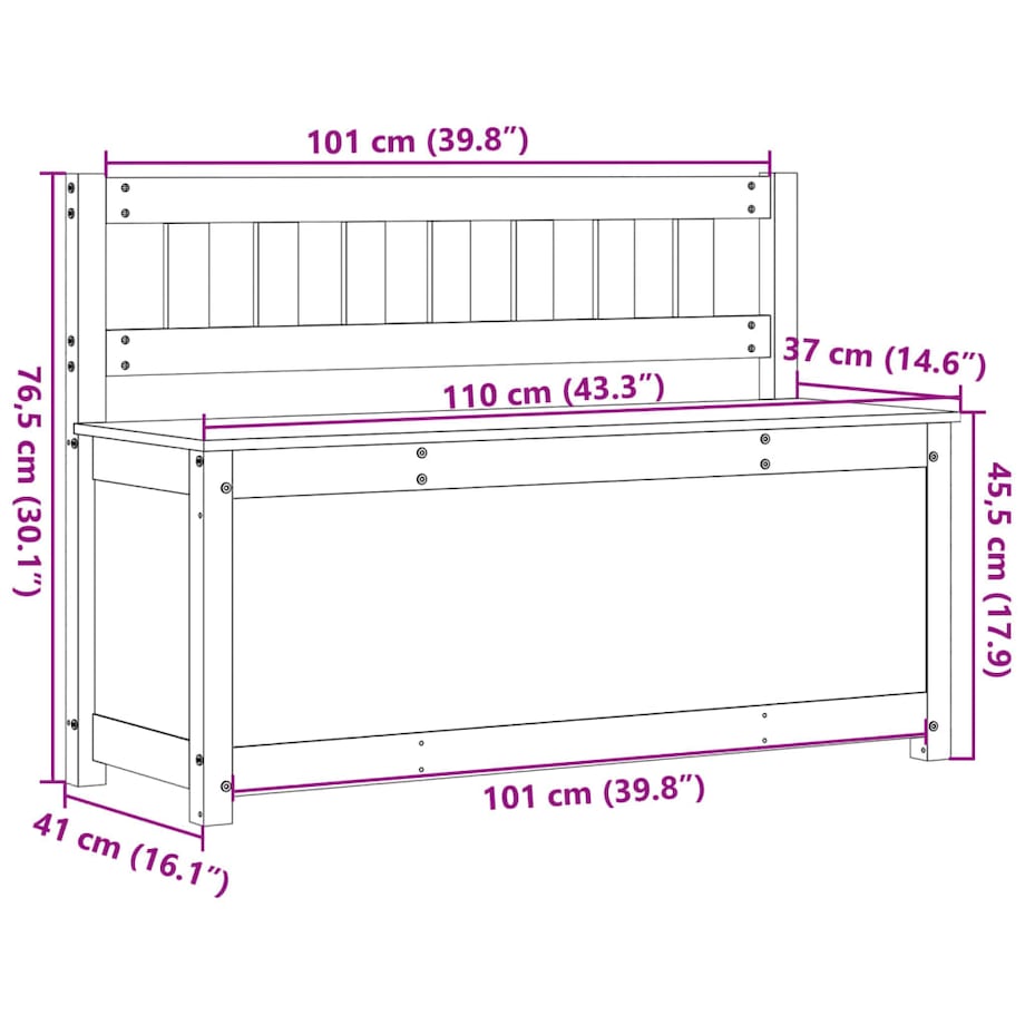 vidaXL Ławka, biała, 110x41x76,5 cm, lite drewno sosnowe