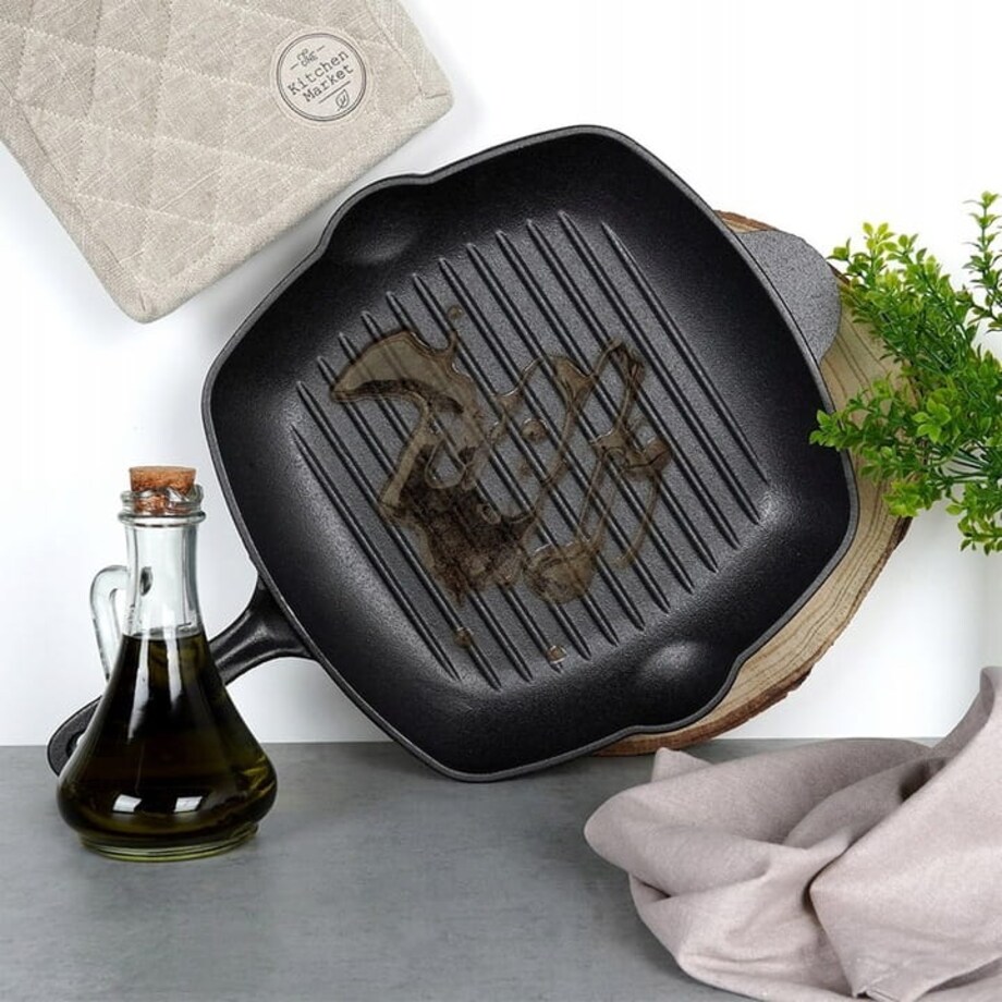Patelnia ŻELIWNA GRILLOWA na gaz indukcję grill ognisko do piekarnika 24 cm