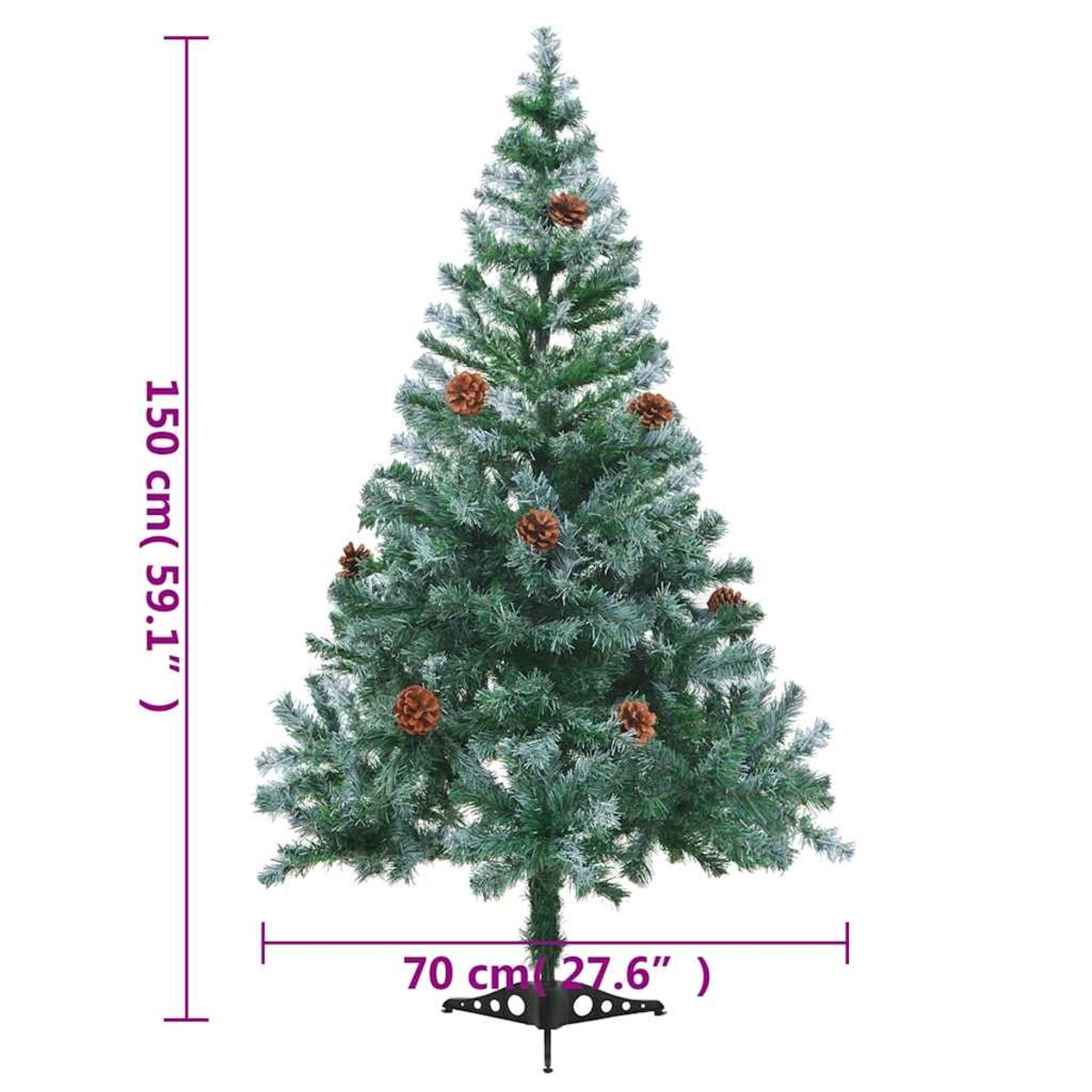 vidaXL Sztuczna, oszroniona choinka, lampki, bombki i szyszki, 150 cm