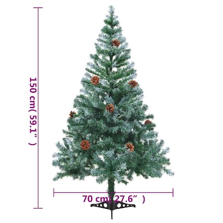 vidaXL Sztuczna, oszroniona choinka, lampki, bombki i szyszki, 150 cm