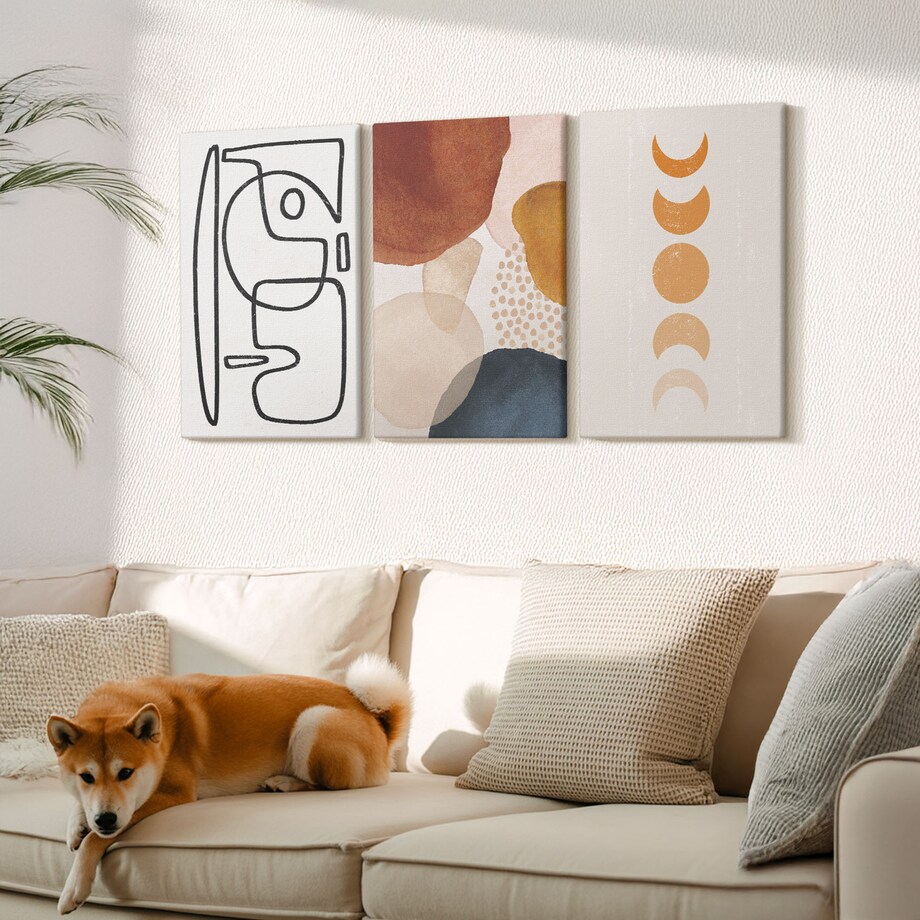 Zestaw 3 dużych obrazów na płótnie - Abstrakcyjne kolory dekoracje - brązowy