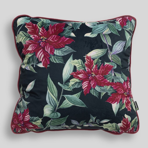 Poszewka na poduszkę Poinsettia Elegance 43x43 cm boże narodzenie, święta, świąteczne, czarny-zielony-czerwony-wielokolorowy, 43x43 cm