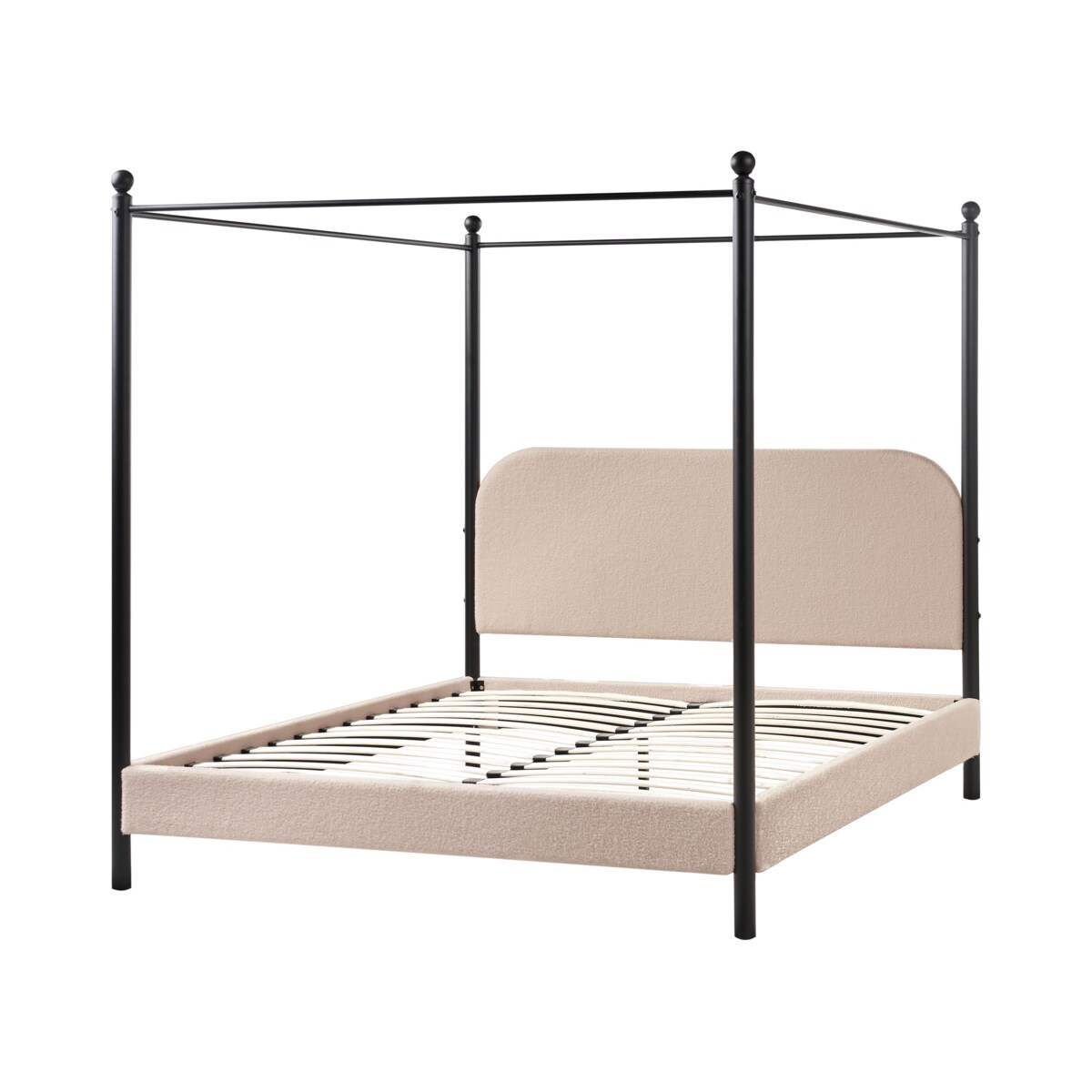 Łóżko z baldachimem Boucle DANNEMOIS 160 x 200 cm Beżowoszary