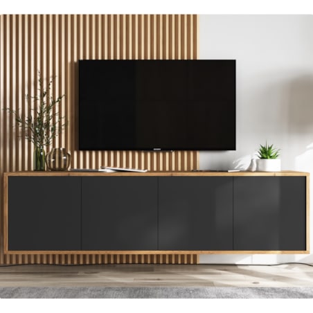 Szafka RTV Wisząca Loft Komoda RTV Dąb Wotan Czarny MAT 150 cm