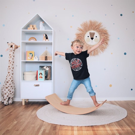 Deska do Balansowania z Filcem 80x30cm dla Dzieci, Drewniany Balance Board, Szary Melanż