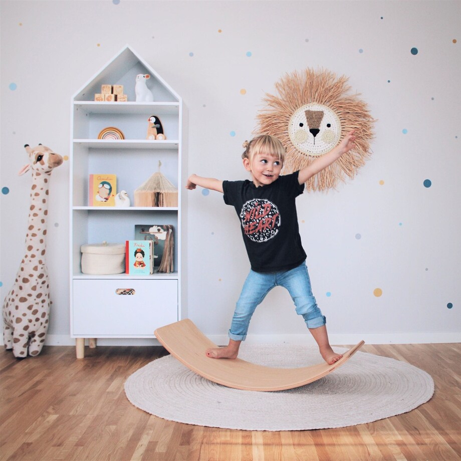 Deska do Balansowania z Filcem 80x30cm dla Dzieci, Drewniany Balance Board, Szary Melanż