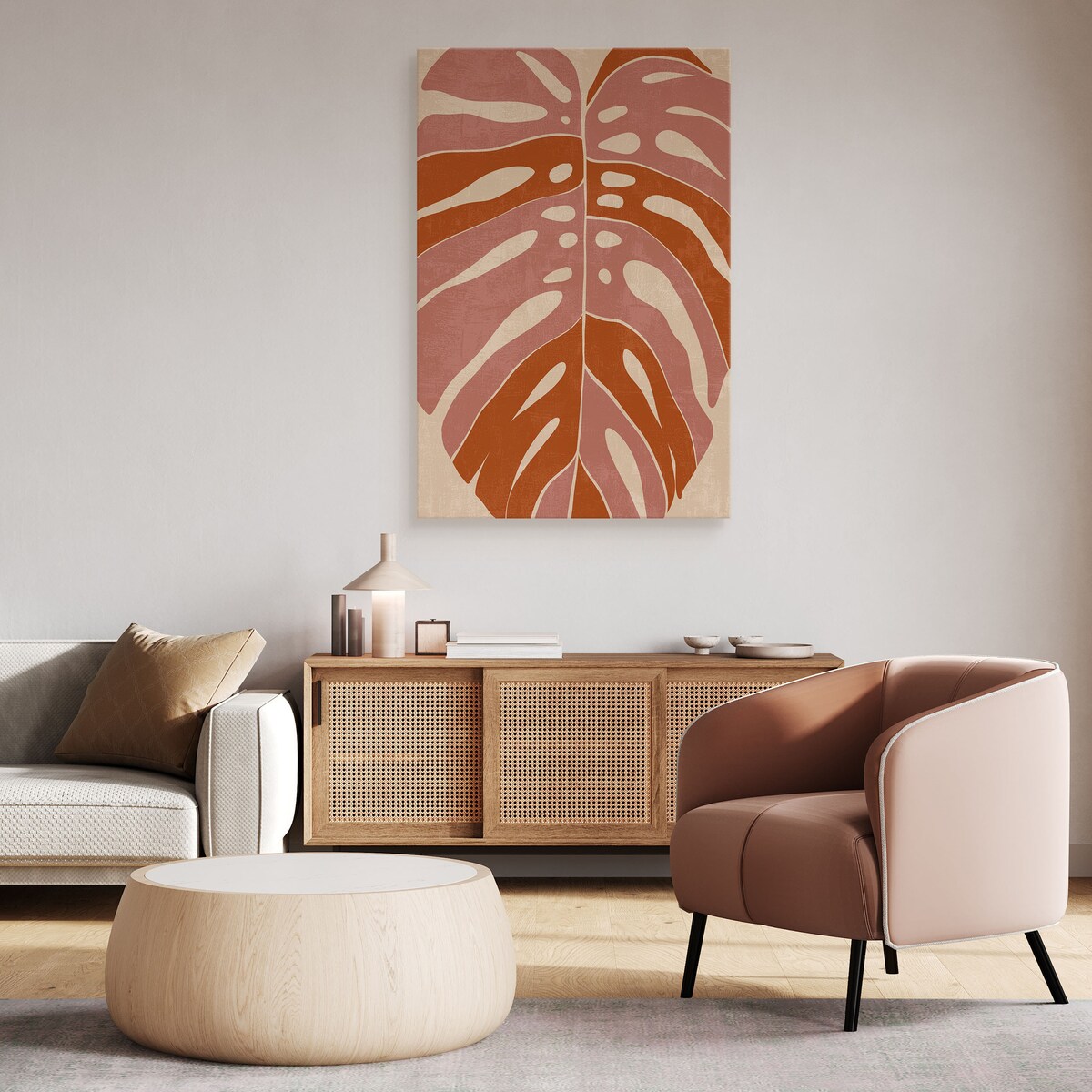 Obraz Pomarańczowo Różowy Liść Monstera 80x120cm