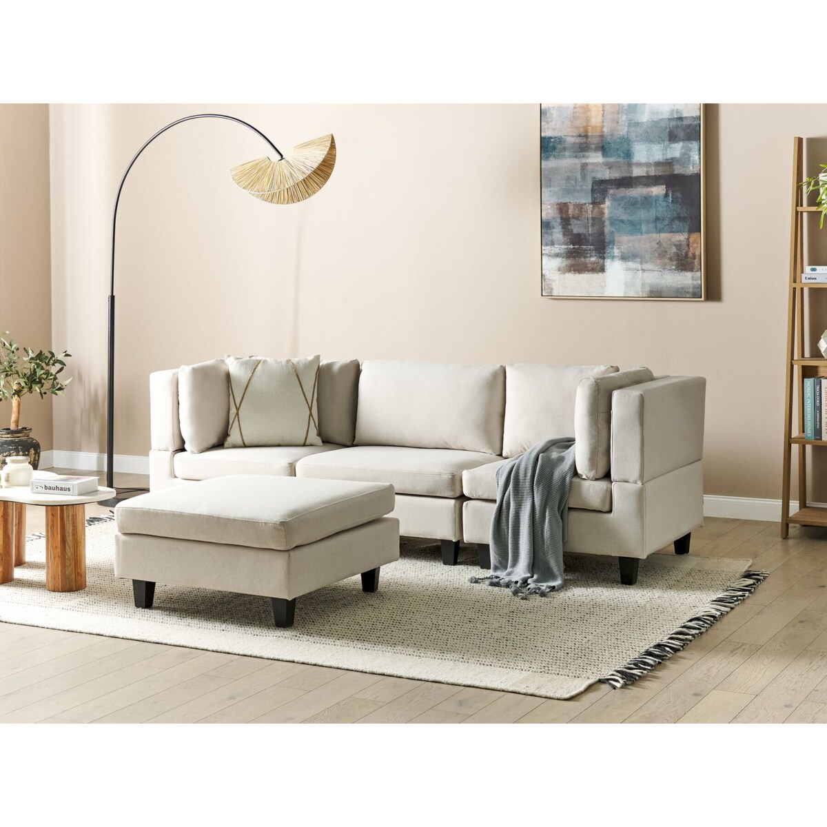 Sofa modułowa 3-osobowa z otomaną jasnobeżowa UNSTAD