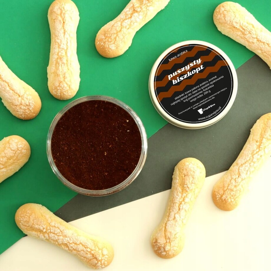 Kawa aromatyzowana smakowa ziarnista PUSZYSTY BISZKOPT ARABICA Cup&You 200g na prezent upominek dla kobiety mężczyzny faceta mamy taty żony męża