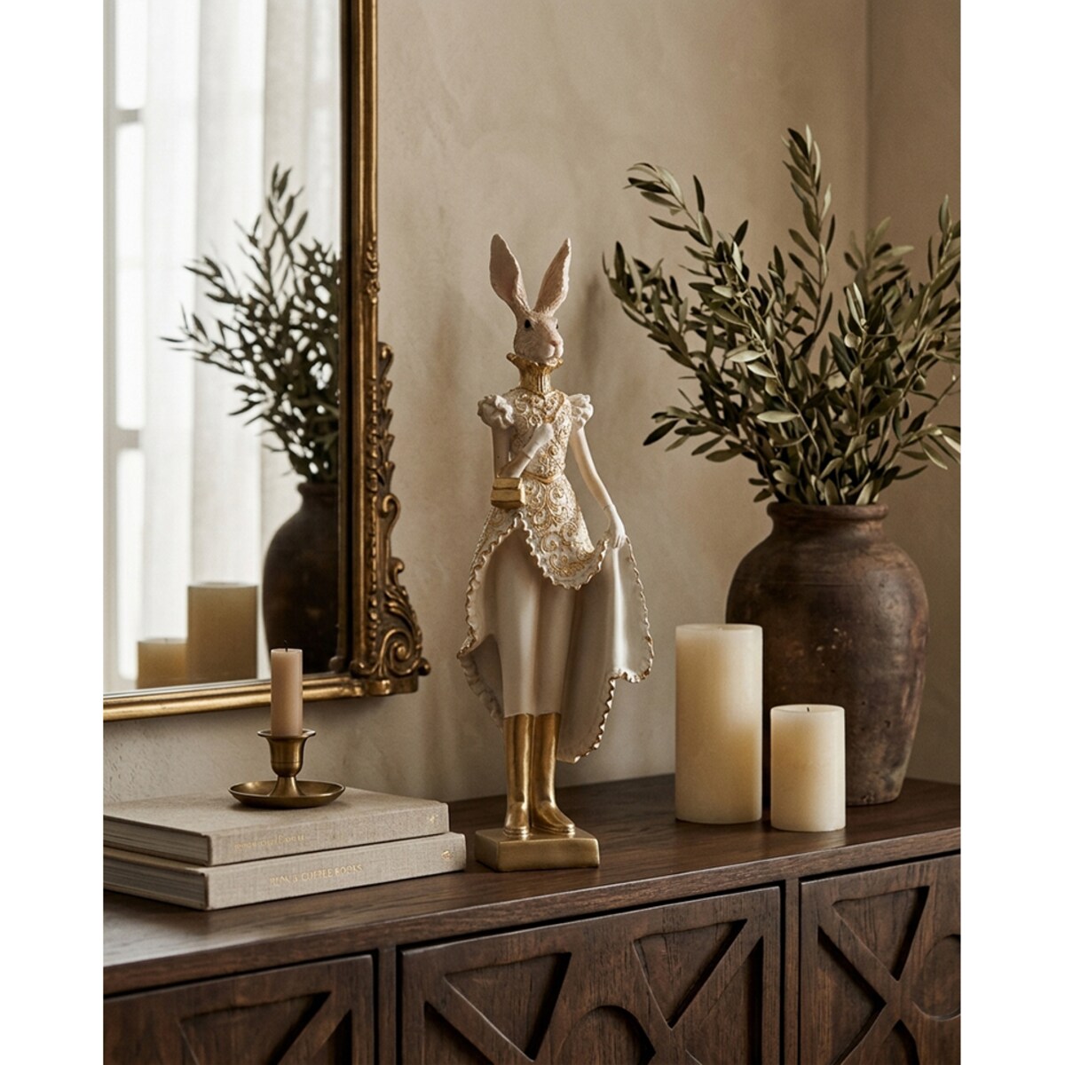 Figurka dekoracyjna SHP RABBIT beżowa / złota