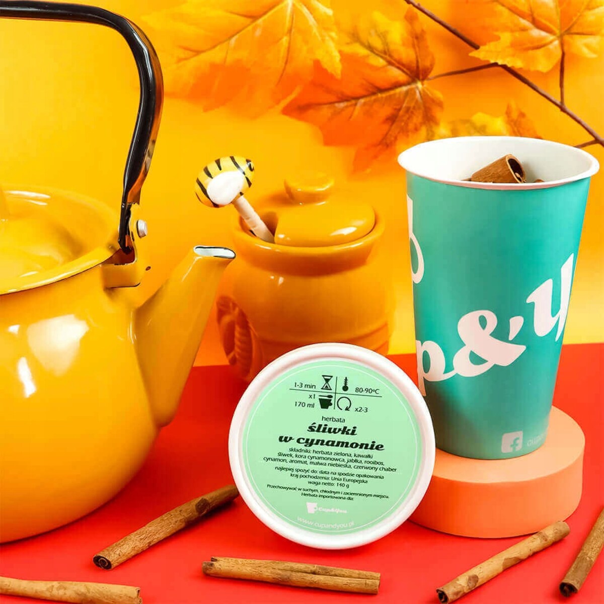 Herbata zielona ŚLIWKI W CYNAMONIE jabłka śliwki cynamon chaber malwa 120g - herbata liściasta sypana mieszanka napar susz