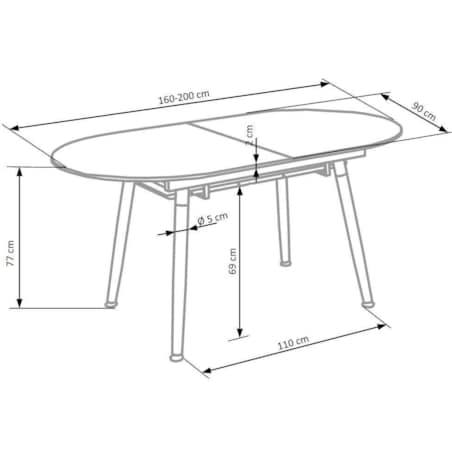 STÓŁ ROZKŁADANY Rebi 160-200 cm długości MDF I STAL