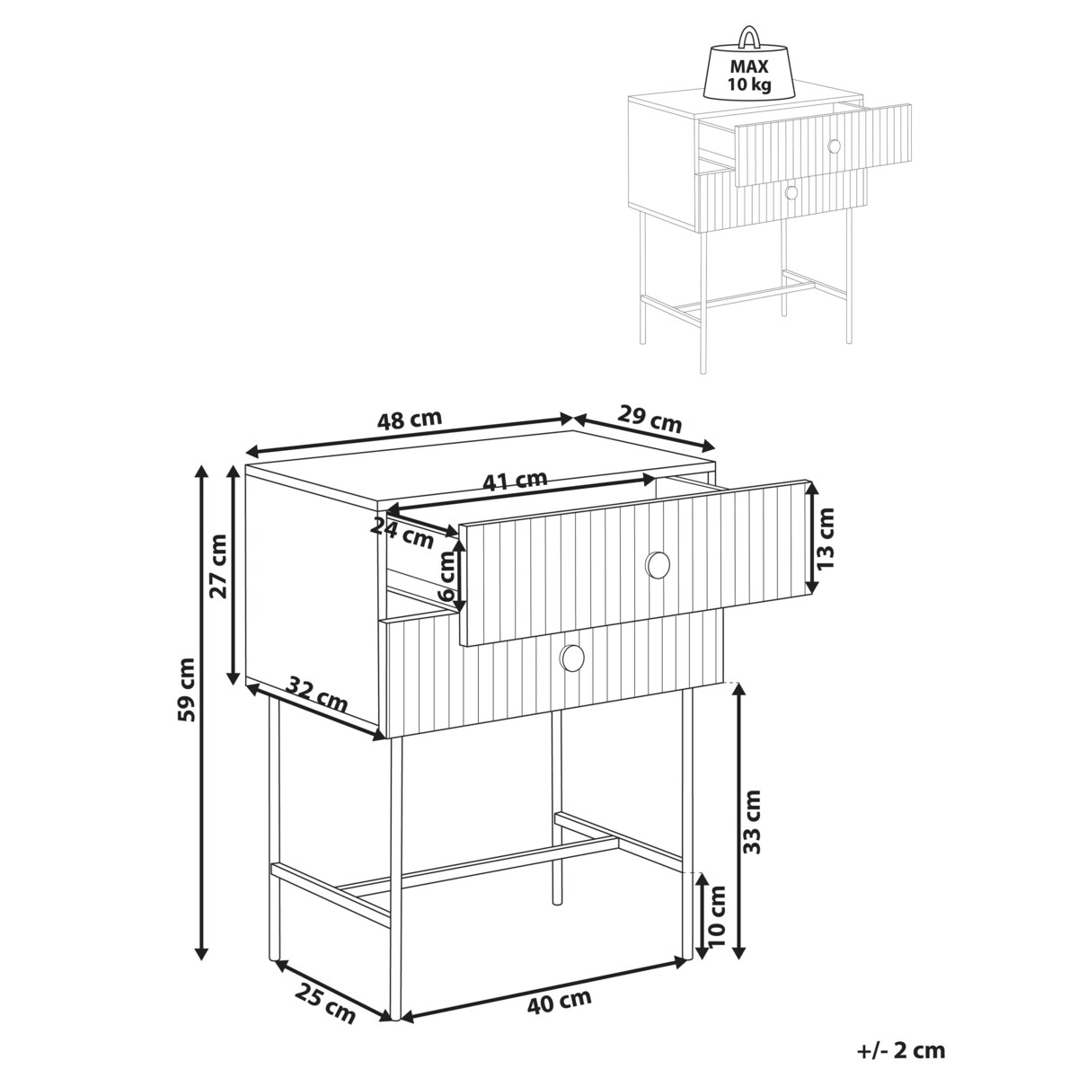Szafka nocna 2 szuflady COVENTRY Czarny/ złoty